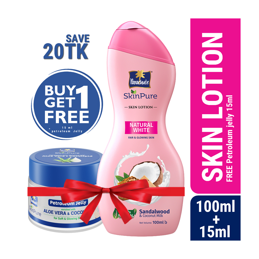 Parachute SkinPure Skin Lotion Natural White 100ml (15ml Petroleum Jelly Free)