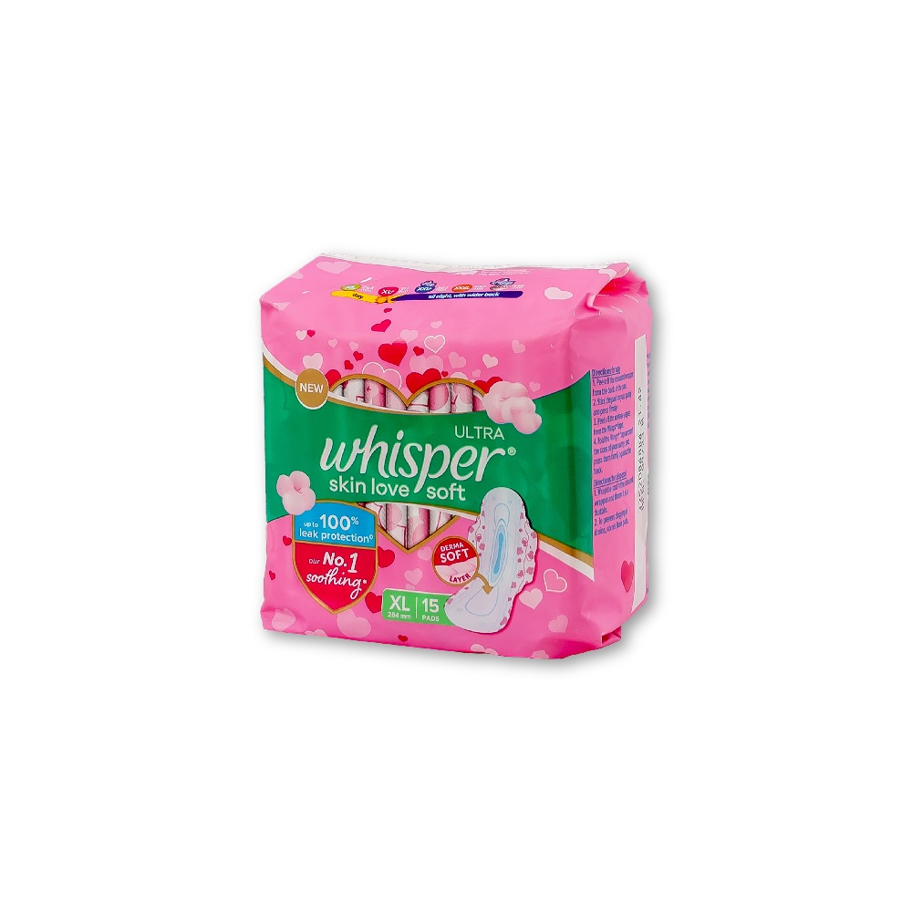 Whisper Ultra Soft Air Fresh Sanitary Pads for Women, XL 15 Napkins